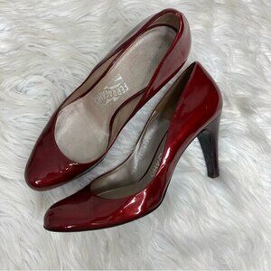 Salvatore Ferragamo Women’s Red Patent Leather Almond Toe Designer Pumps US 8‎